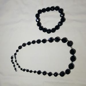 Chunky black bead necklace and bracelet set